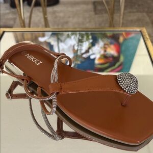 Brown Sandals with Rhinestone Detail